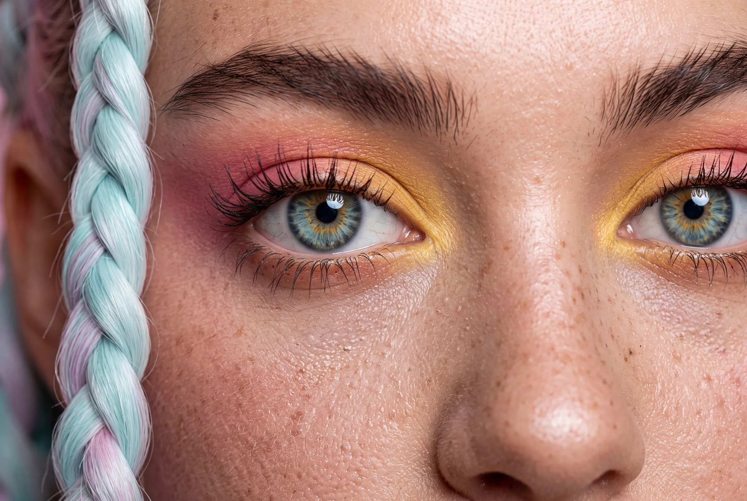 Extreme close-up — AI model face, editorial light